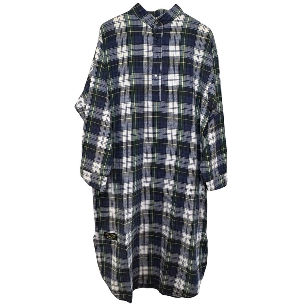 Vtg Vermont Flannel Company 100% Cotton Blue Green Plaid USA Mens Night Gown
